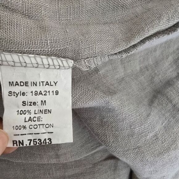 Francesca Bettini Women's Linen Mini Dress Eyelet Lace Size M Gray 3/4 Sleeve - Picture 5 of 8